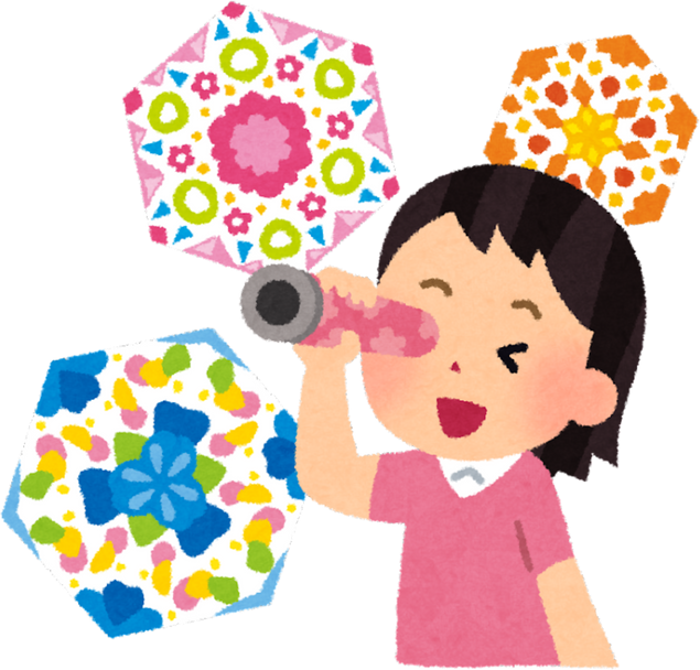 Illustration of Happy Girl Looking Through a Kaleidoscope